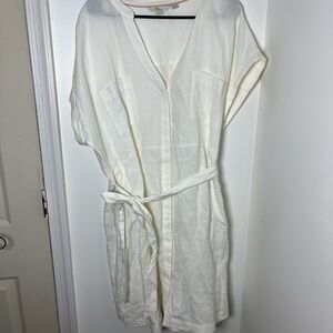 Boden White Linen Shirt Dress Belted V-Neck Short Sleeve Women’s US 20 22R